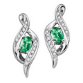 5mmx3mm Oval Cut Emerald and Diamond Frame Stud Earrings in 10K White Gold (0.12 CT. T.W.)